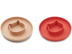 Liewood cat apple red/tuscany rose mix plate Gordon silicone (2-pack)